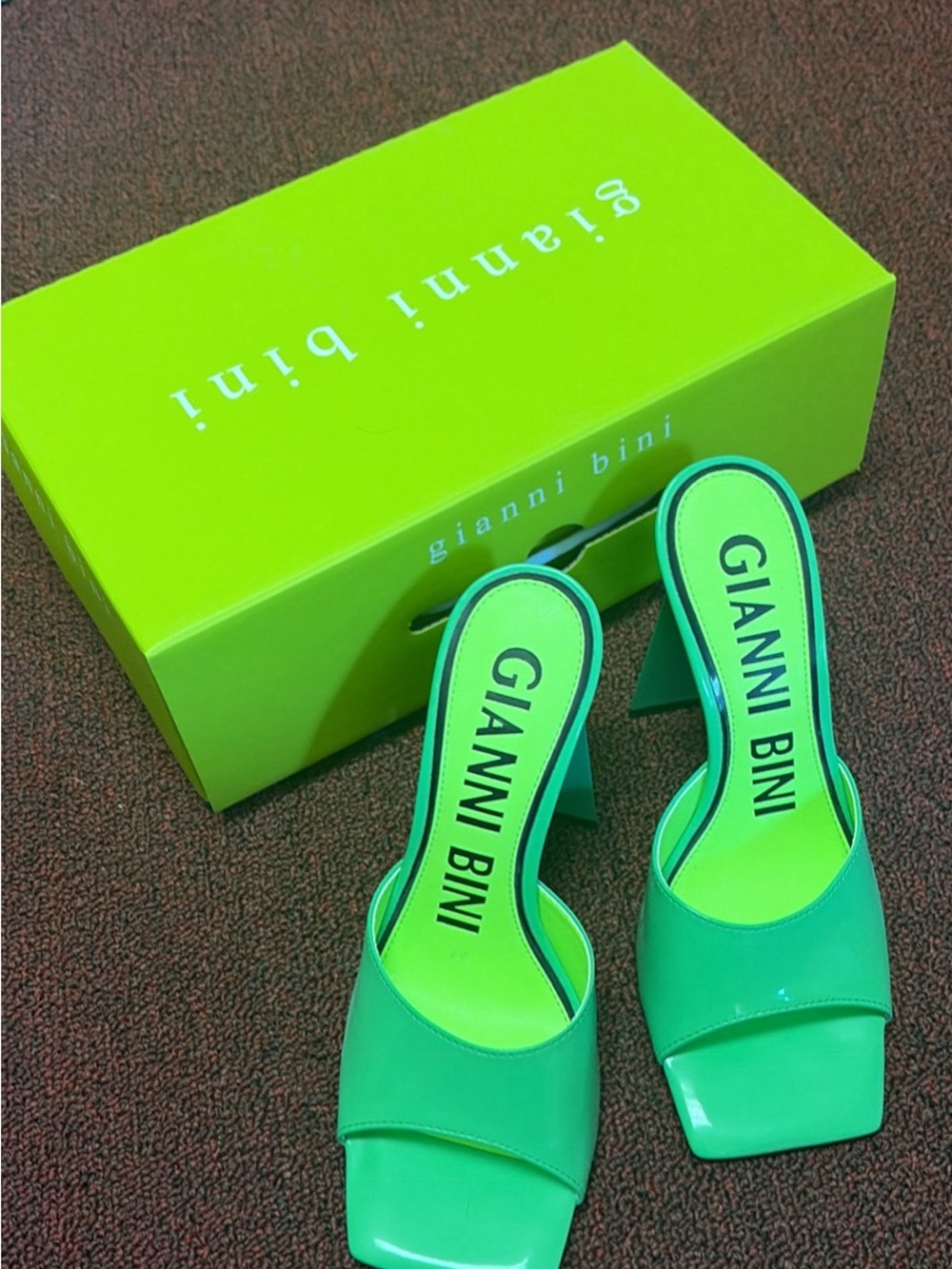 Gianni Bini Neon Green Square-Toe Slide Mules